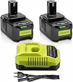 2 Stück 5,0Ah Akku für Ryobi mit 4A Ladegerät, 18V Li-Ion Ersatzakku für Ryobi ONE+ Akku RB18L40 RB18L25 RB18L15 P102 P103 P104 P105 P106 P107 P108 Werkzeug