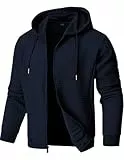 JMIERR Kapuzenpullover Herren Pullover Langarm Waffelmuster Casual Sweatjacke Hoodie Kapuzenpulli mit Reißverschluss Sweatshirt mit Taschen Marineblau L