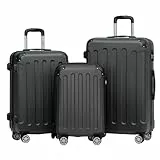 BEIBYE 2045 Zwillingsrollen 3tlg. Reisekoffer Koffer Kofferset Trolleys Hartschale in 20 Farben (Schwarz)