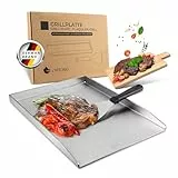Exitoso Grillplatte 30x40cm | Plancha Mit Grillspachtel | Gasgrill Aus Dickem & Rostfreiem Edelstahl | 4mm Dicke | Universalgröße
