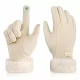 Lvefyti Winterhandschuhe Damen,Touchscreen Reithandschuhe Damen,Dicke Warm Samtfutter Motorrad Handschuhe Fausthandschuhe,Winddicht Winterhandschuhe für Skifahren Radfahren Wandern Laufen(Beige)