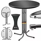 KESSER® Stehtisch klappbar Ø80cm rund, Gastro Bistrotisch Hochtisch Cocktail Stehtisch + Husse, Klapptisch Partytisch für Garten/Balkon/Events/Gastronomie, wetterfest, In- & Outdoor, Schwarz