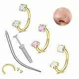 WillTen 18G Septum Piercing Gold Hufeisen Piercing, Doppel Edelstein Hufeisen Nasenring Nose Ring, Edelstahl Knorpel Helix Tragus Ohrring Creolen Labret Lippenpiercing Horseshoe Schmuck