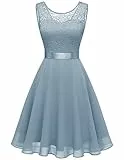 Berylove Damen Swing Cocktailkleid Floral Spitze Brautjungfernkleider Elegant Abendkleider BLP7005NC Grey Blue 3XL