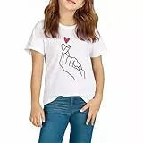 Mädchen T-Shirt Sommer Baumwolle Kurzarm Shirts Mode Druck Rundhals Tshirt weiß Freizeit Tops Cute Tee für Mädchen 2-12 Jahre (DE/NL/SE/PL, Alter, 9 Jahre, 10 Jahre, Regular, B - weiß)