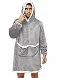 JOJJJOJ Übergroßer Sherpa-Kapuzenpullover, tragbare Decke, Kapuzenpullover, Sweatshirt, weich, warm, bequem, Fronttasche für Männer, Frauen, Teenager, hellgrau, One size