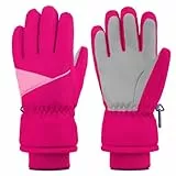 TBoonor Ski Handschuhe Kinder, Winterhandschuhe mit warmem und atmungsaktivem Fleece-Innenfutter, Kinderhandschuhe wasserdicht und Winddicht,Fahrradhandschuhe für Jungen und Mädchen von 3-12 Jahren