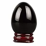 AITELEI Natürliche Edelstein Obsidian Geschnitzte Eier Chakra Healing Crystal Reiki Handwerk Eier Skulptur Stein Crystal Quartz Figur mit Holzständer für Heimtextilien