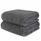 KinHwa Badetücher 2er Set 70x140 cm-100% Mikrofaser mit Aufhänger，Luxus Duschtücher extra weich, sehr saugfähig und schnell trocknend （Dunkelgrau）