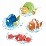 INKEE Toys Wind-Up 4er Pack - 4 Stück aufziehbare Badespielzeuge 1x Schildkröte 1x Krabbe 1x Clownfisch & 1x Blue Tang - Badewanne Spielzeug Kinder
