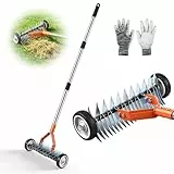 Gardena Vertikutierer, Rasenlüfter mit Rädern,Teleskopgriff maximale Länge 1,66 m，vertikutierer Hand aus Metall, Gartenkralle für Rasen, Garten, Moos