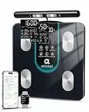 arboleaf Körperfettwaage mit Handsensoren, Waage mit Körperfett und Muskelmasse 50 Körpermaße, Körperanalysewaage mit App & großes Display bis zu 180kg/400lbs (Schwarz)