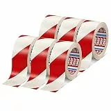 tesa 60760 Bodenmarkierung - Markierungsband aus weichem PVC - Warnband für temporäre Arbeitsbereich-Kennzeichnung, ideal für Innenbereiche - rot-weiß - je 33 m x 5 cm | 6er Pack