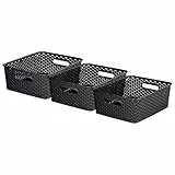 Curver My Style Aufbewahrungskörbe in Rattan-Optik, mittelgroß, rechteckig, 12 l, Anthrazit, Dunkelgrau, 35,5 x 29 x 13 cm, 3 Stück