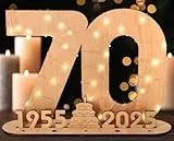 Giftota 2025 Originelle 70 Geburtstag Geschenk Frauen & Männer - Geldgeschenke Geburtstag 70 mit LED-Lichterketten - Dekorationen aus Holz - 70 Holz-Schild Gästebuch - Personalisierbares Geschenk
