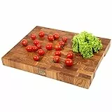 B4K® 43х33x4,3cm aus handgefertigtem Eiche Stirnholz | Antibakterielles Schneidebrett mit Griffen & Silikonfüßen | Robustes Hirnholz Küchenbrett