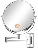 Gospire Extra großer Wandspiegel mit 1x/10-facher Vergrößerung, 360° drehbar und ausziehbar, verchromte Oberfläche für Badezimmer, Rasur und Make-up (Männer und Frauen)