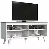 Madesa TV Schrank, Fernsehtisch für TV bis 55 Zoll, für Wohn- und Schlafzimmer, 136 x 38 x 58 cm, aus Holz – Weiß