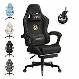 WOLTU Gaming Stuhl ergonomisch, mit Verstellbarer Rückenlehne, Bürostuhl drehbar mit Armlehenen, Fußstütze, Lendenstütze, Kopfstütze,Schwarz