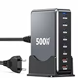 500W USB C Ladegerät, Mehrfach Ladegerät 8 Port Stecker Schnellladegerät, GaN PD PPS Netzteil USBC Ladestation, 100W USB-C Laptop Charger Kompatibel mit MacBook Pro/Air/iPad/iPhone 15/16/Galaxy S23