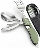 ORBLUE Campingbesteck Klappbar 2 Pack – 4-in-1 Outdoor Besteckset mit Messer, Gabel, Löffel & Flaschenöffner für Camping, Wandern und Reisen – Olivgrün