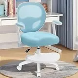 HOFFREE Kinder Schreibtischstuhl Ergonomischer Lernstuhl mit Klappbarer Armlehne & Fußstütze Drehbar Kinder-Computerstühle Geeignet für Mädchen und Jungen Netztisch-Stuhl für Schlafzimmer Bücher Blau