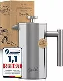 Morgenheld French Press Edelstahl 1 Liter – doppelwandig isolierte Stempelkanne mit 3 Ersatzfiltern – hält Kaffee 60+ Min. heiß – Kaffeebereiter für 4–5 Tassen, spülmaschinenfest