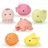 Badetiere Baby Schimmelfrei – 6 Stück Badespielzeug Ohne Löcher, Wasserspielzeug für Kinder, Badespielzeug für Pool & Strand, Fördert Hand-Auge-Koordination