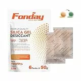 6Packungen x 50Gram Fonday Wiederaufladbare Silikagel-Trockenmittel-Pakete in Lebensmittelqualität, schnell reaktivierbar, Trockenmittelbeutel, Feuchtigkeitsanzeige, Orange bis Grün