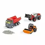 Siku 6329, Geschenkset Straßenbau, Muldenkipper, Liebherr Radlader, Straßenwalze, Bewegliche Teile, Inkl. Granulat