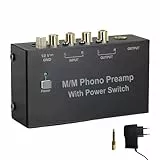 AIFIZO Phono Vorverstärker Plattenspieler, Plattenspieler Schwarz Stereo-Verstärker mit Pegel, RCA Input & Output, Phono Vorverstärker Plattenspieler mit DC 12V Netzteil