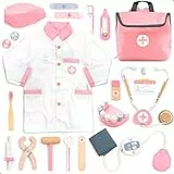 UMU® Arztkoffer Kinder Spielset aus Holz mit Arztkittel, Stethoskop, Zahnarzt Zubehör & mehr, Doktorkoffer Spielzeug für Rollenspiele, 20 TLG. Medizinisches Set für Mädchen ab 3, 4, 5 Jahren