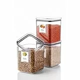 Ginza Maison 3er 1 L Set Vorratsdosen mit Deckel Luftdicht - Frischhaltedosen mit Etiketten, BPA-Frei, Aufbewahrungsbox Küche für Müsli, Mehl, Zucker, Kunststoff, Kühlschrank & Vorratskammers