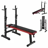 ISE Hantelbank Drückerbank Trainingsbank mit 5 Stufen Verstellbarer Ablage 91-110cm und Dip-Griffen Fitnessgerät Hantelbank Bankdrücken Klappbar Bankdrücken Bank Fitness Bank Klappbar Hantel Ständer