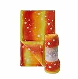 Lumaland KUSCHELDECKE IM Regenbogen-ORANGE-Design | Modern, kuschelig & der Blickfang für Ihr Zuhause | Perfekt für den gemütlichen Abend auf der Couch [Mikrofaser, 150 x 180 cm]