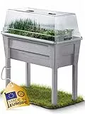 Ondis24 Garten Hochbeet Blumenkübel Victoria für Balkon, Pflanzkasten mit Gewächshaus, Volumen 50 L, Wasserspeicher, Tröpfchenbewässerung, abnehmbare Füße, Outdoor geeignet (Warmgrau)