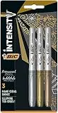 BIC Intensity Marker, in 3 verschiedenen Metallicfarben, Strichstärke: 0.8 mm, mit komfortablem Gummigriff und Austrocknungsschutz, gold/silber/bronze