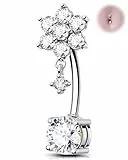 OUFER 14G Reverse Bauchnabelpiercing Chirurgenstahl 316L Blume Bauchnabelring Marquise CZ Klar 12 mm Piercing Bananabells Silber Lang Body Barbell Schmuck für Frauen