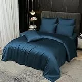 Boqingzhu Sommer Bettwäsche 135x200 cm 100% Bambus Lyocell Petrol Blau Atmungsaktiv & Kühlend Luxus Sommerbettwäsche Reißverschluss, Oeko-TEX Zertifiziert, Bettbezug mit 1 Kissenbezug 80x80 cm