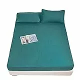 KnSam Betttuch mit 2er Kissenbezüge 90x200cm Set 3tlg Atmungsaktiv, Bettlaken Unterlage Einfarbig Dunkel Grün Matratzenschutz, Polyester Baumwolle Tagesdecke für Boxspringbett & Wasserbett