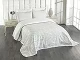 ABAKUHAUS Silber Tagesdecke Set, Abstrakt Curly Blätter, Set mit Kissenbezügen Waschbar, für Doppelbetten 264 x 220 cm, Grau Weiß