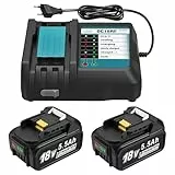 DC18RC 18V Ladegerät + 2 Stück 5,5Ah Ersatzakku Kompatibel mit Makita Akku und Ladegerät, 18V ErsatzAkkus BL1860B BL1850B BL1860 BL1850 BL1840