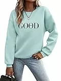 Minetom Pullover Damen Sweatshirt Briefe Drucken Langarm Rundhals Pulli Herbst Winter Frauen Buchstaben Druck Locker Casual Oberteil Sport Streetwear Sweatshirts ohne Kapuze Bluse Tops A Hellgrün M