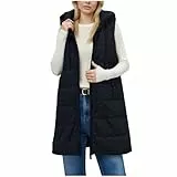 KODMNSW Steppweste Damen Lang Leichte Steppjacke mit Kapuze Ärmellose Daunenjacke Wärmer Damenweste Übergangsjacke Leichter Steppmantel Long Weste Daunenweste Herbst Winter Westen Schwarz L