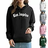 KOG Los Angeles Hoodie Damen Baumwolle Kapuzenpullover Grafik Sweatshirt mit Kapuze Mode Hooded Sweatshirt Frauen Bekleidung 2025 Kleidung Winter Frau Warm Locker Oberteile Pullover Schwarz M