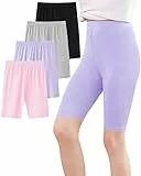 Adorel Mädchen Kurze Leggings Sommer Dünn Shorts Hosen Radlerhosen 4er-Pack Schwarz & Grau & Lila & Rosa 152-158 EU (Herstellergröße 160)