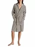 CALIDA Lounge Stripe Bademantel Damen, Länge 100cm,aus 100% weicher Bio Baumwolle, weiche Bündchen für zusätzliche Wärme, pflegeleicht