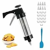 Gebäckpresse für Spritzgebäck Presse – Gadgets zum Keksbacken, Spritzgebäck Maschine mit 13 Keksformen & 8 Spritztüllen, Garnierspritze Edelstahl Gebäckpresse für DIY Cookies, Kuchen Dessertdekoration