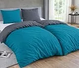 MALIKA® Bettwäsche 135x200 4 teilig | ÖkoTex Zertifiziert & für Allergiker geeignet |Bettwäsche Set mit je 2 Bettbezügen 135 x 200 & Kissenbezügen 80x80 | modern & hochwertig, Farbe:Petrol-GRAU