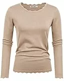 GRACE KARIN Damen Elegant Langarm Pullover Slim Fit Gestrickt Sweatershirt Rundhals Spitzen Sweater Herbst Winter Freizeit Tops Aprikose M
